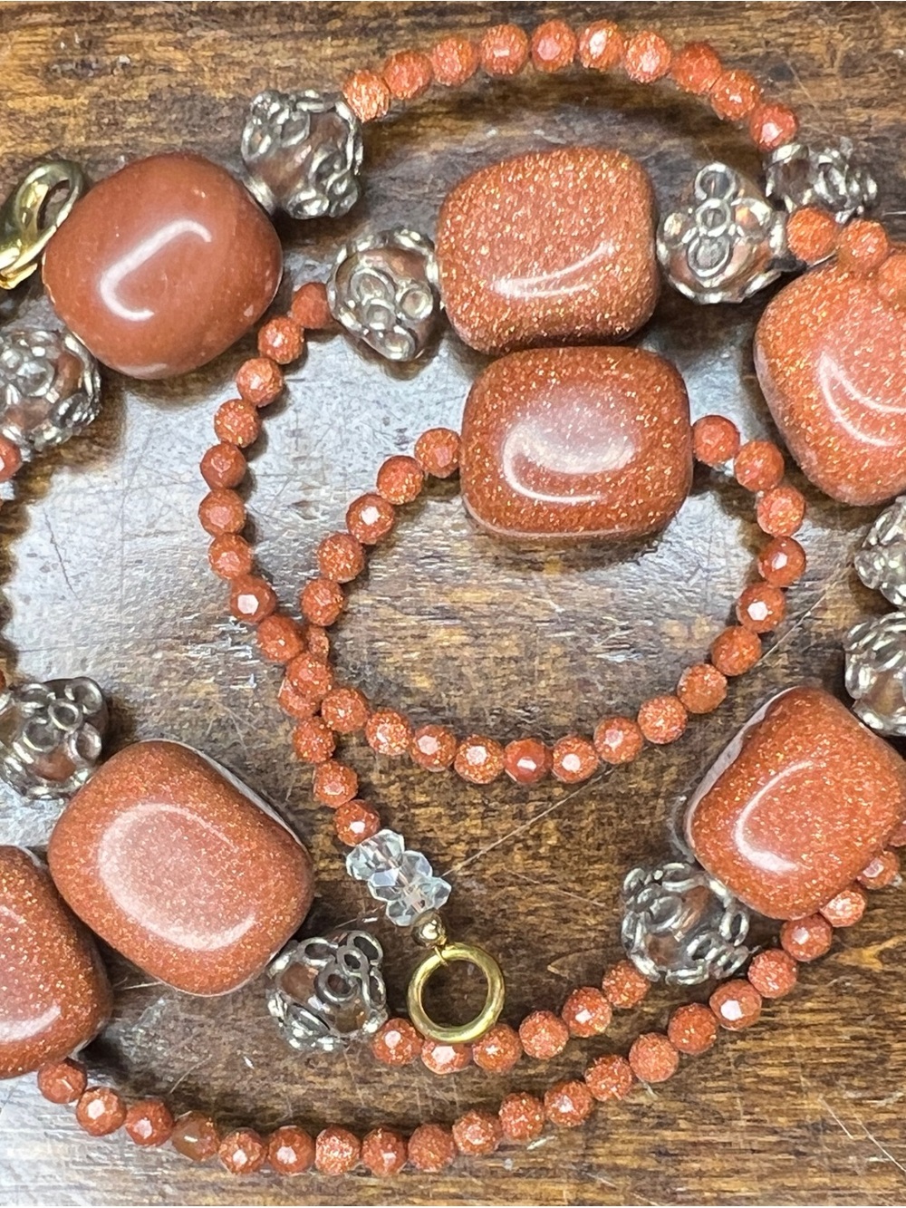 Sunstone Natural Gemstone Statement Necklace- 26”, Vintage Artisane